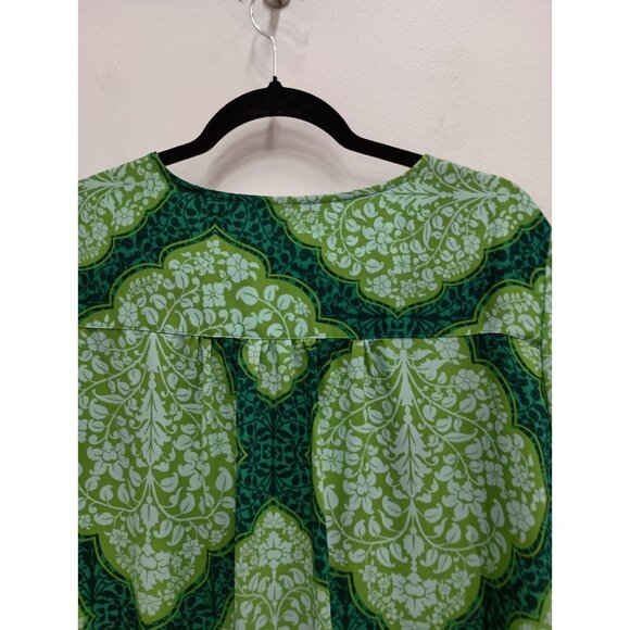 Beautiful By Lawrence Zarian Womens BOHO Blouse Size 1X Green Printed 3/4 Sleeve - Picture 8 of 8